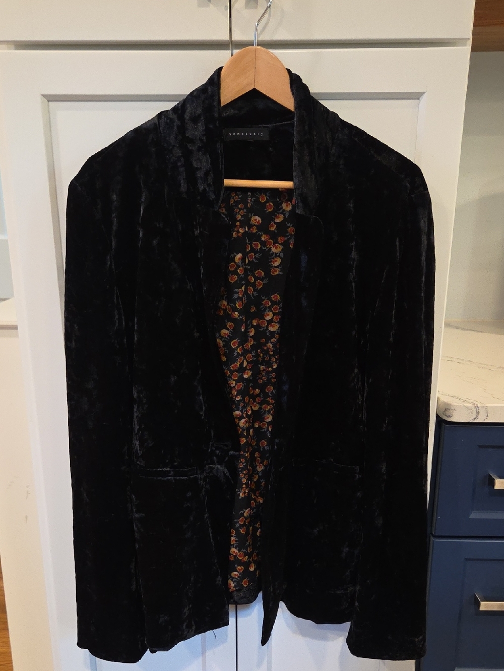 Sanctuary Black Velvet Blazer with Floral Lining